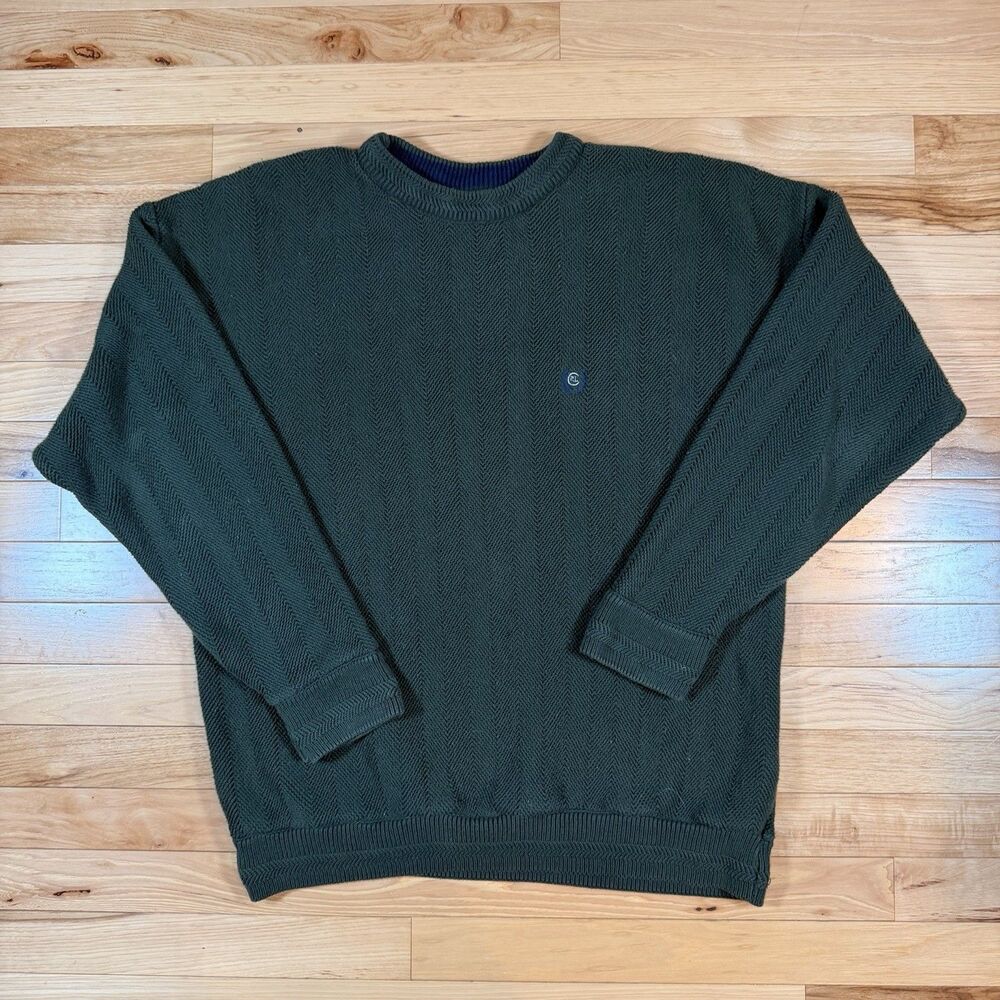 Vintage Chaps Ralph Lauren Sweater Mens XL Green Knit Crest Logo Made in USA